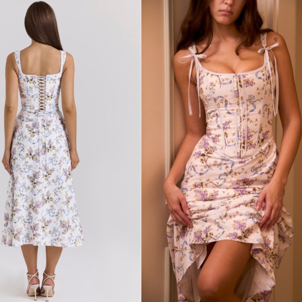 House of CB Dionne off white floral print cotton midi dress NWOT - Picture 3 of 9